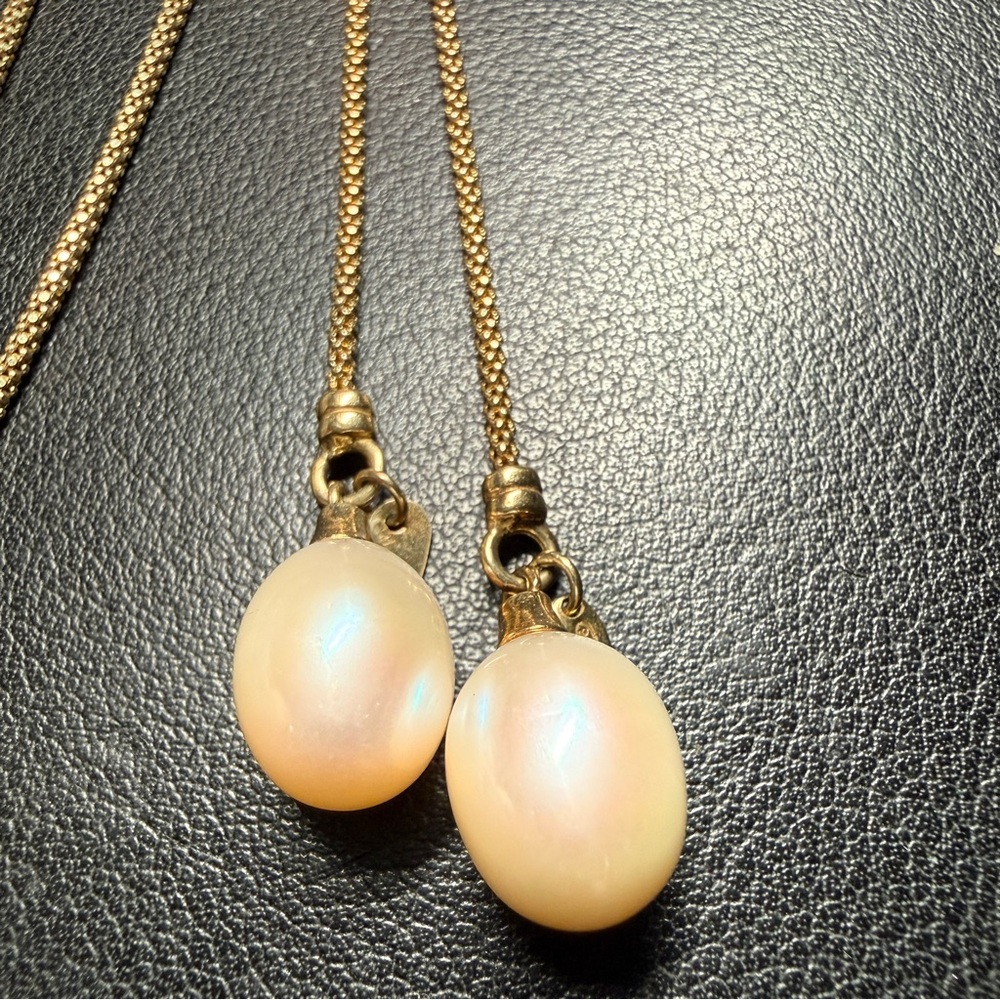 Sterling Silver 925 Vermeil Dyadema Real Pearl End Tassels Y Necklace 36" - Picture 2 of 10